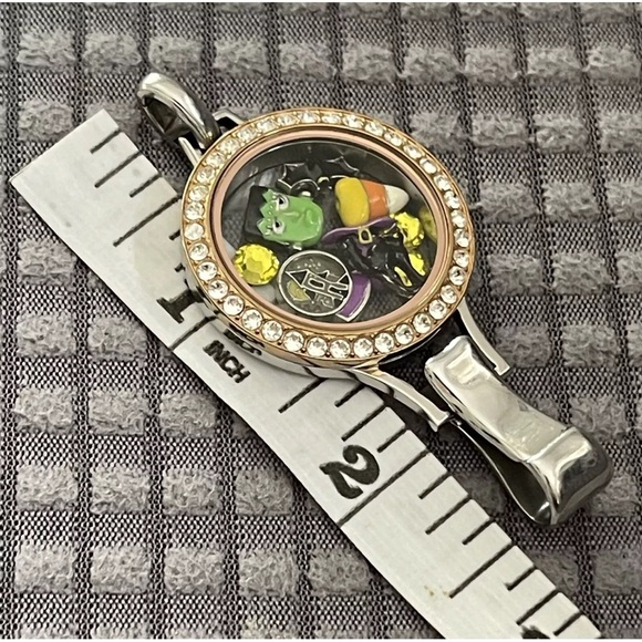 Origami Owl Lanyard Locket Silver Rose Gold Crystals Multiple Halloween Charms - Picture 12 of 13
